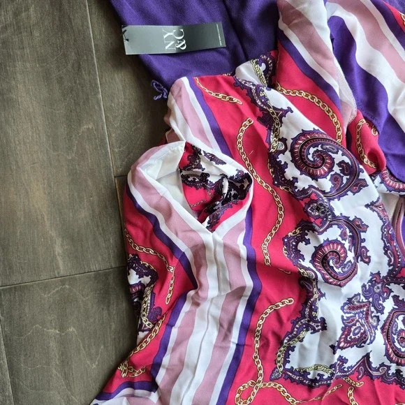 NWT New York & Company Paisley Handkerchief Hem Purple Mini dress size medium - Picture 9 of 9